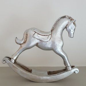 Handmade wooden rocking horse - silver